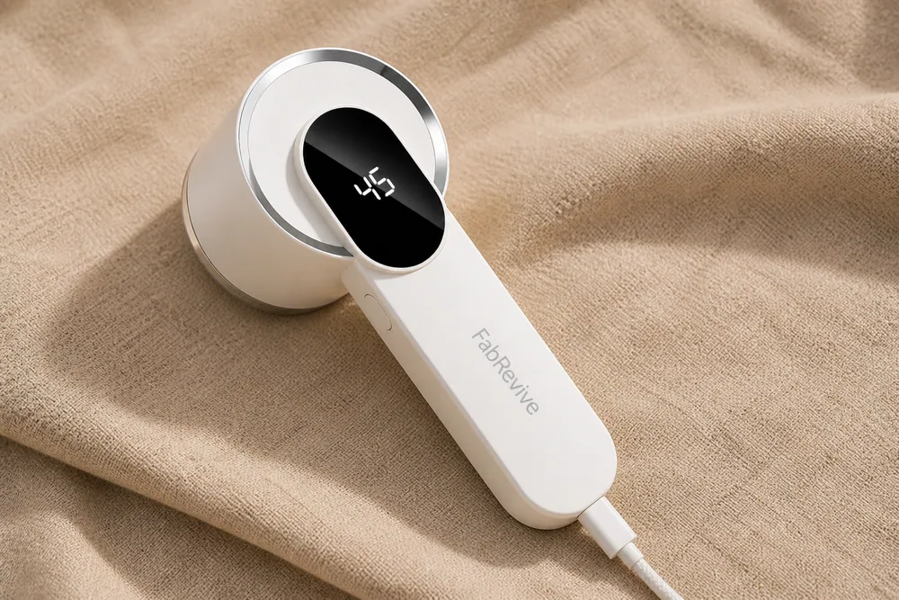 FabRevive charging over USB-C with the battery percentage on screen